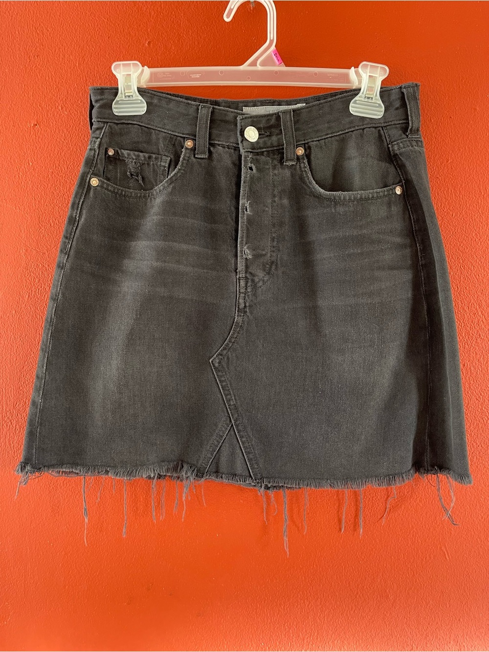Black Denim Mini Skirt with Frayed Hem